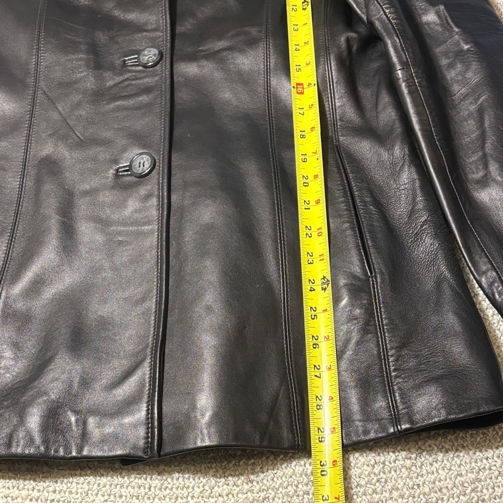 Siena Studio Black Leather Jacket Blazer Button Front with Pockets - Picture 5 of 13